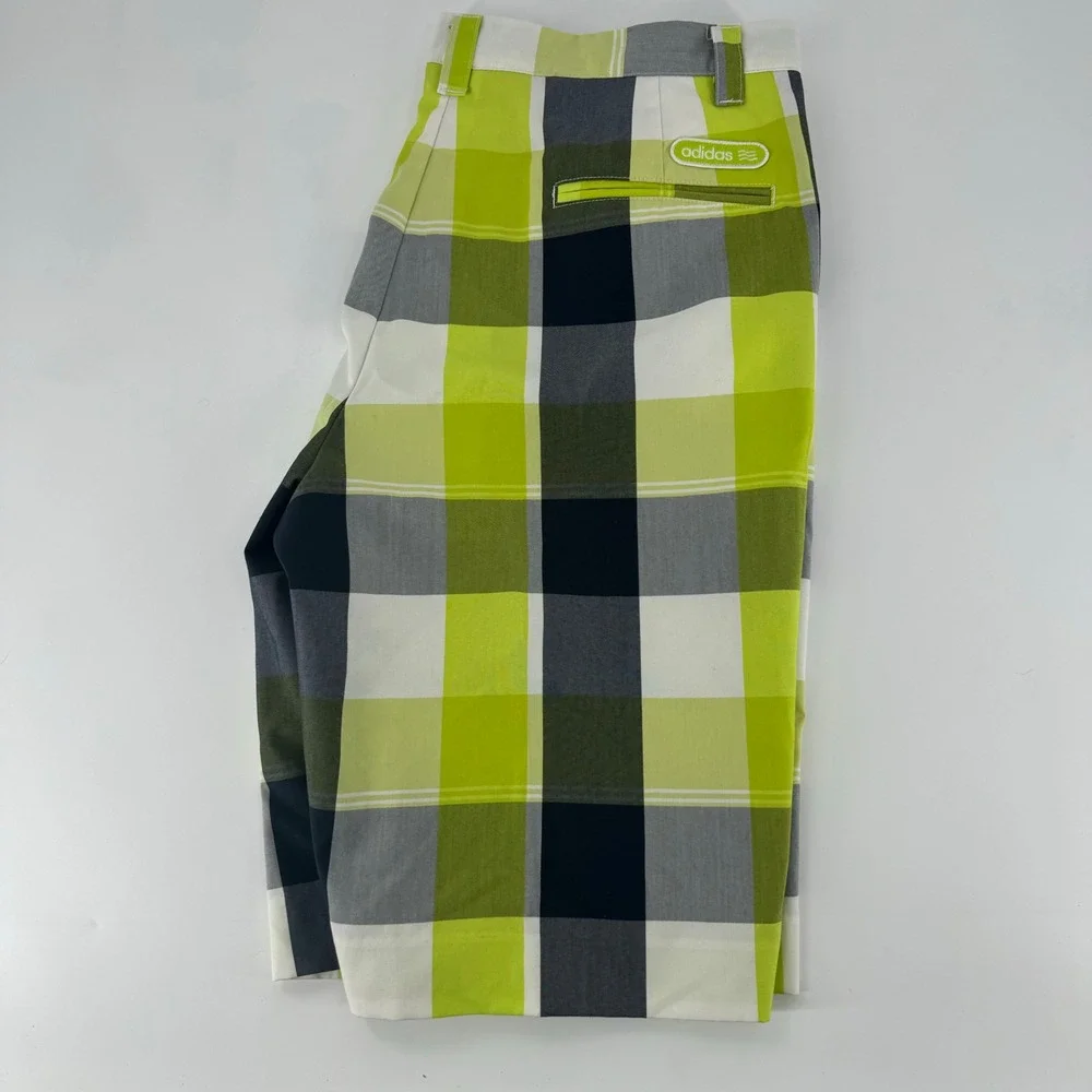 Adidas Golf Mens Plaid Shorts‎ Lime Green Grey White Size 38 RN 88387 CA 40312